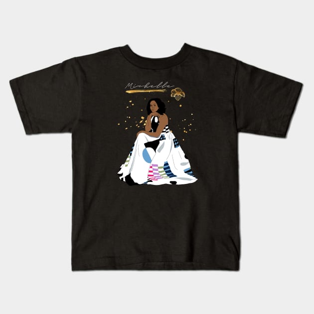 michelle obama official portrait art Kids T-Shirt by Bookishandgeeky